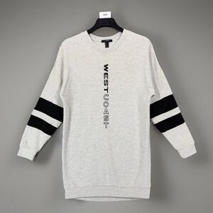 Forever 21 Women S Sweatshirt West Coast Stripe Sleeve Gray Pullover Varsity